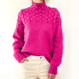 Wulfrun | Damen Strickpullover Rollkragen Zopfmuster – Rosa
