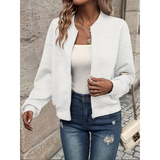 Yasmina | Bomberjacke Damen mit Reißverschluss und Taschen – Weiß