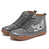 Yvonne | Damen Orthopädische Stiefeletten mit Katzen Muster und Schnürsenkel Design – Grau