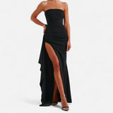Strapless-Abendkleid für Damen mit Schlitz – Schwarz