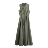 Zaira | Damen Elegantes Maxikleid – Fließendes Sommerkleid Urlaub & Hochzeit 2026 – Olivgrün