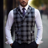 James | Herren Karo-Weste mit Knöpfen und Taschen – Grau