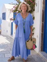 Zinnia | Damen Blaues Stufenkleid Maxi – Tiered Maxikleid Cobalt für Sommerpartys 2026 – Himmelblau