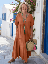 Zinnia | Damen Blaues Stufenkleid Maxi – Tiered Maxikleid Cobalt für Sommerpartys 2026 – Orange