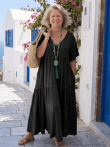 Zinnia | Damen Blaues Stufenkleid Maxi – Tiered Maxikleid Cobalt für Sommerpartys 2026 – Schwarz